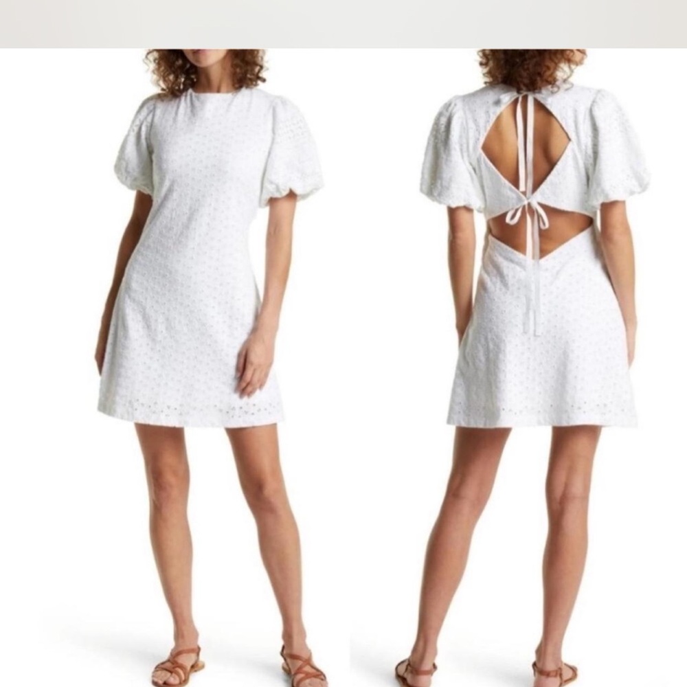 Free People White Backless Puff Sleeve Dress